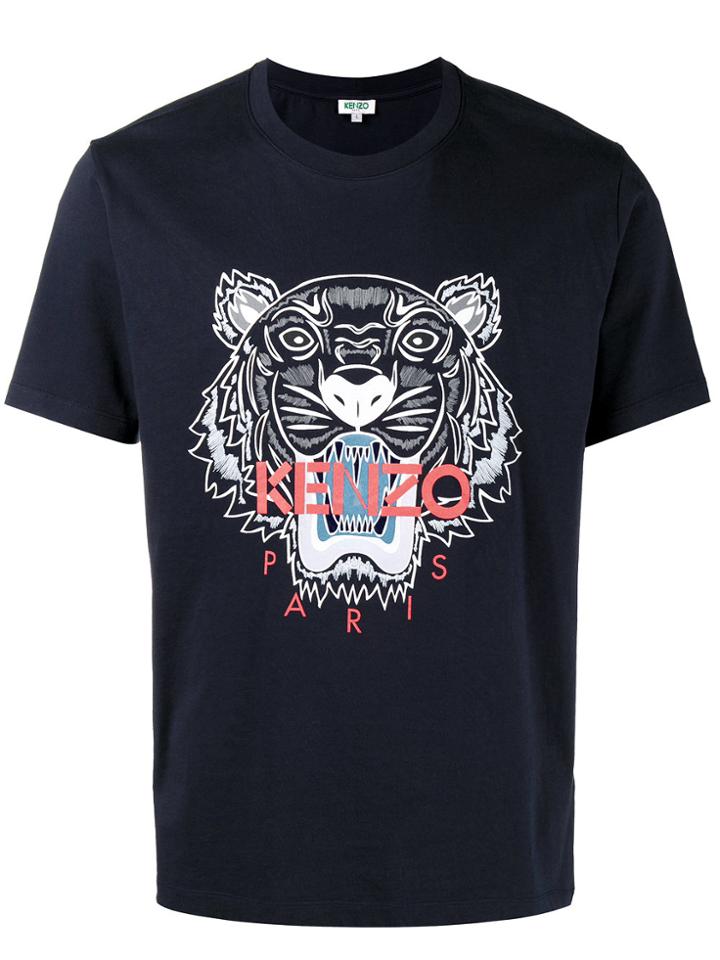 Kenzo Tiger Logo Printed T Shirt - Blue