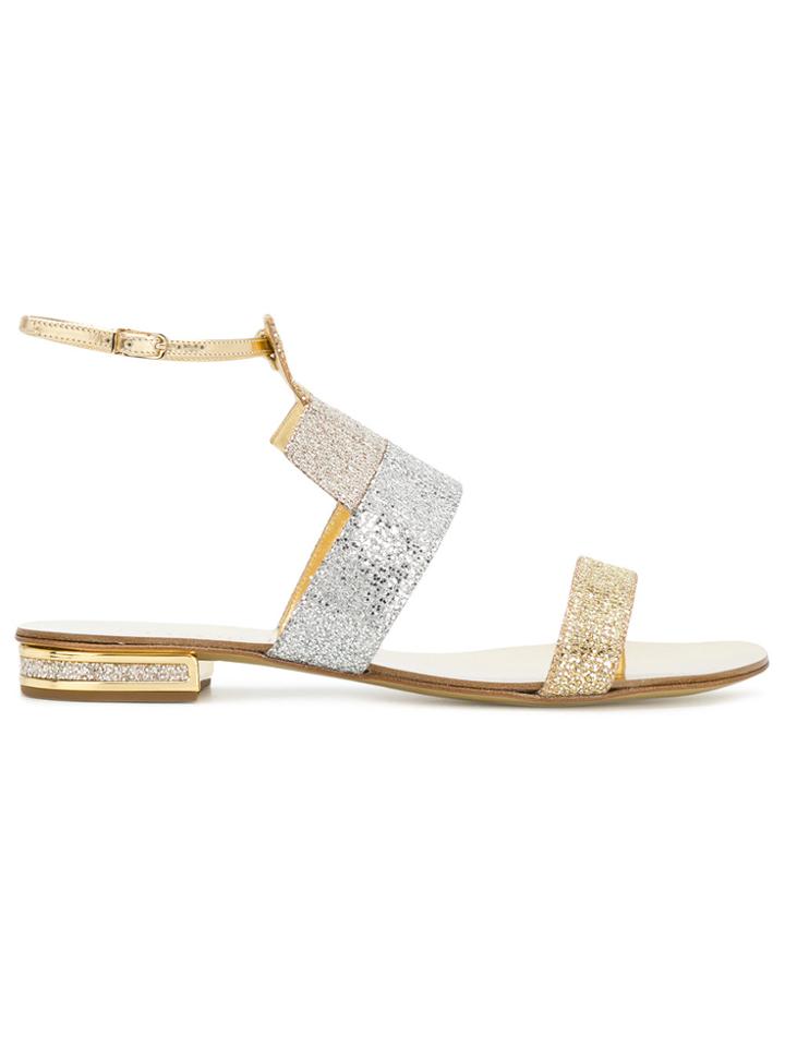 Casadei Glitter Paneled Sandals - Metallic