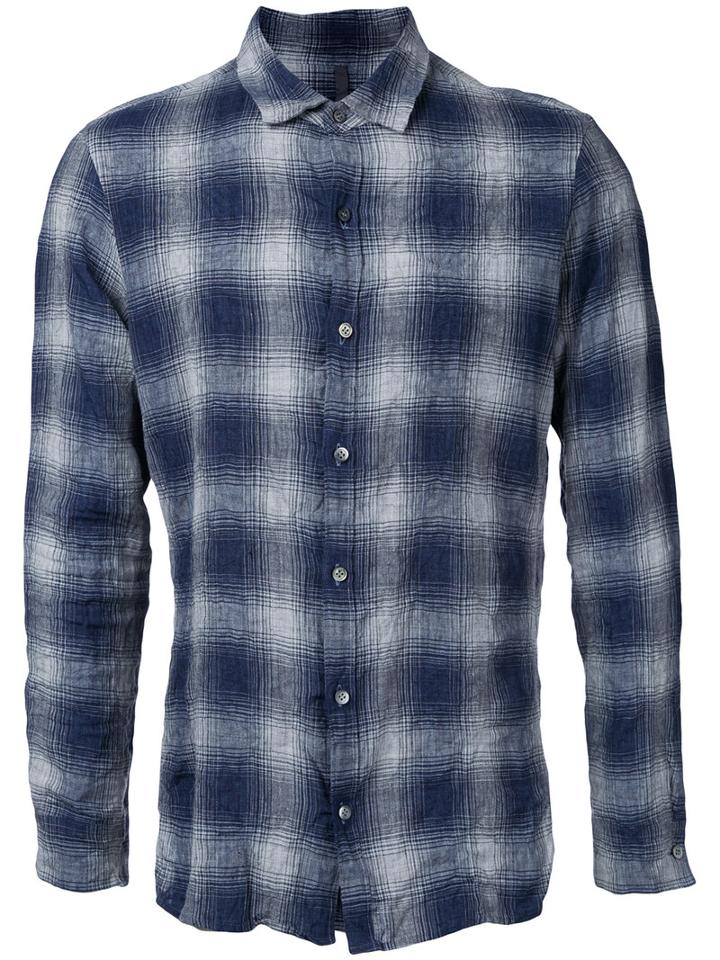 Kazuyuki Kumagai - Checked Shirt - Men - Cotton/linen/flax - 4, Blue, Cotton/linen/flax