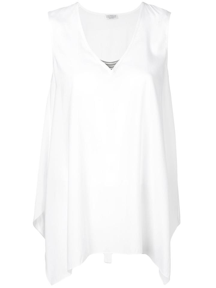Brunello Cucinelli - Flared Shift Blouse - Women - Silk/spandex/elastane/brass - L, White, Silk/spandex/elastane/brass