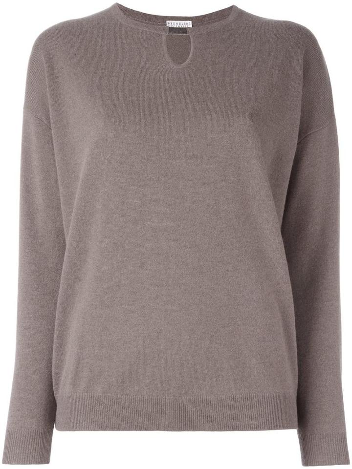 Brunello Cucinelli Keyhole Detail Jumper, Women's, Size: Large, Brown, Virgin Wool/cashmere/silk