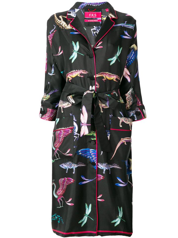 F.r.s For Restless Sleepers Belted Patterned Coat - Black