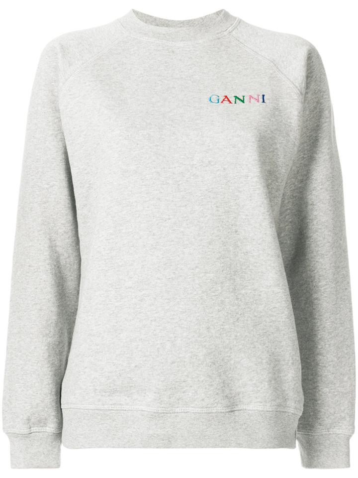 Ganni Embroidered Logo Sweatshirt - Grey
