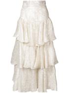 Bambah Gold Lamé Ruffle Skirt - White