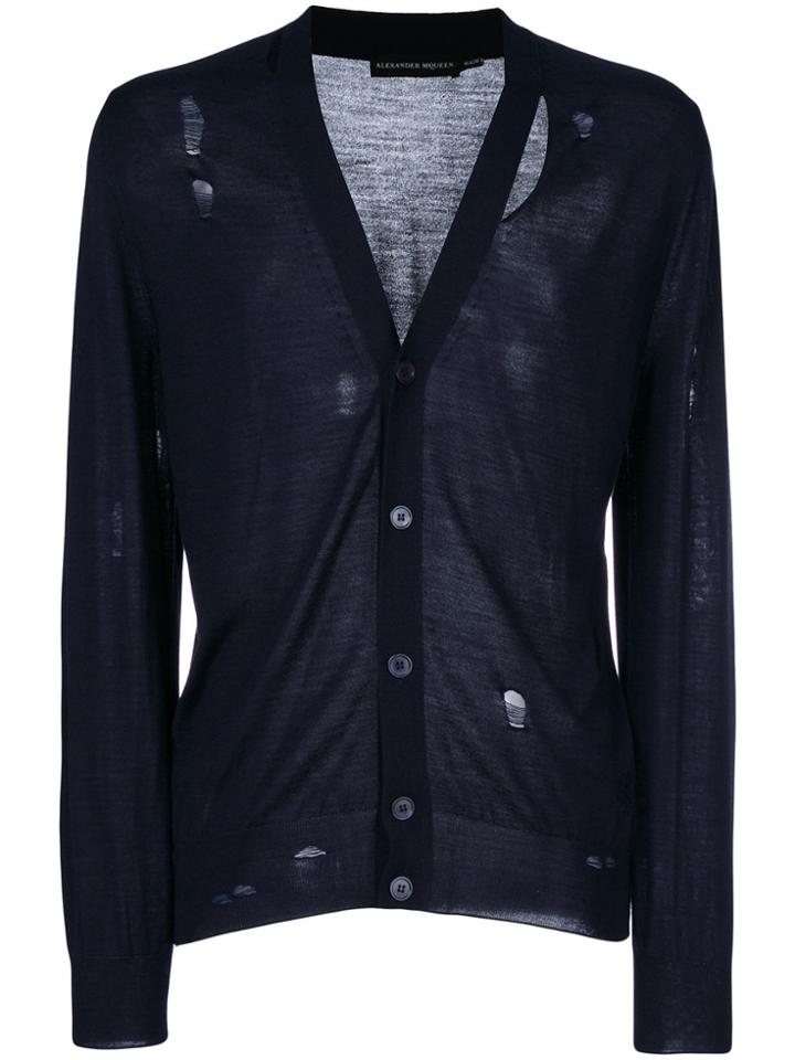 Alexander Mcqueen Distressed Cardigan - Blue
