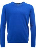 Roberto Collina V-neck Sweater, Men's, Size: 54, Blue, Cashmere