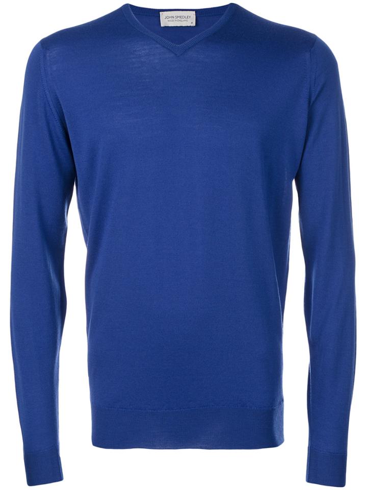 John Smedley V-neck Jumper - Blue