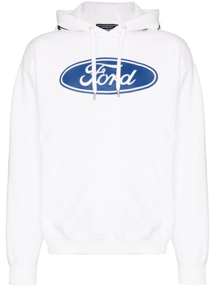 Versace X Ford Logo Print Hoodie - White