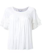 Muveil Ruffle Sleeve Pleated T-shirt, Women's, Size: 38, White, Cotton/linen/flax/lyocell