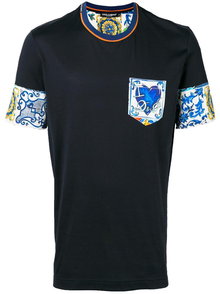 Dolce & Gabbana Majolica-trimmed T-shirt - Blue