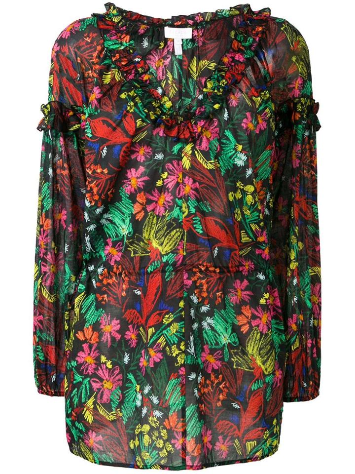 Escada Sport Ruched Waist Floral Blouse - Black