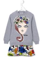 Moschino Kids Floral Crown Girl Sweatshirt Dress, Size: 12 Yrs, Grey