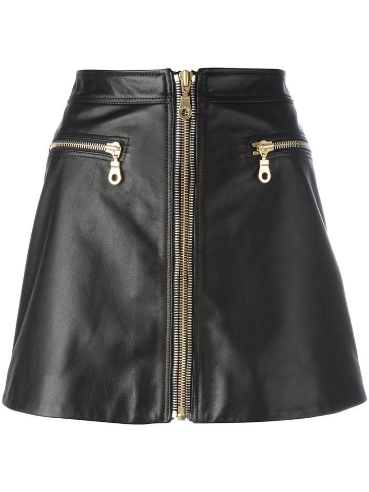 Kenzo Zip Through Skirt, Women's, Size: 36, Black, Calf Leather/cotton/acetate
