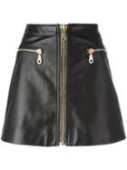 Kenzo Zip Through Skirt, Women's, Size: 36, Black, Calf Leather/cotton/acetate