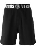 Versus Logo Waistband Track Shorts, Men's, Size: Large, Black, Cotton/polyester/spandex/elastane