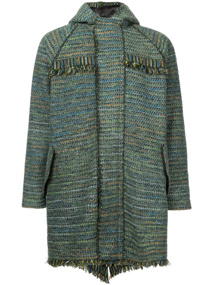 Coohem Tweed Hooded Coat - Green