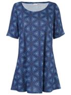 Lygia & Nanny Round Neck Printed Dress, Women's, Size: 48, Blue, Polyester/spandex/elastane