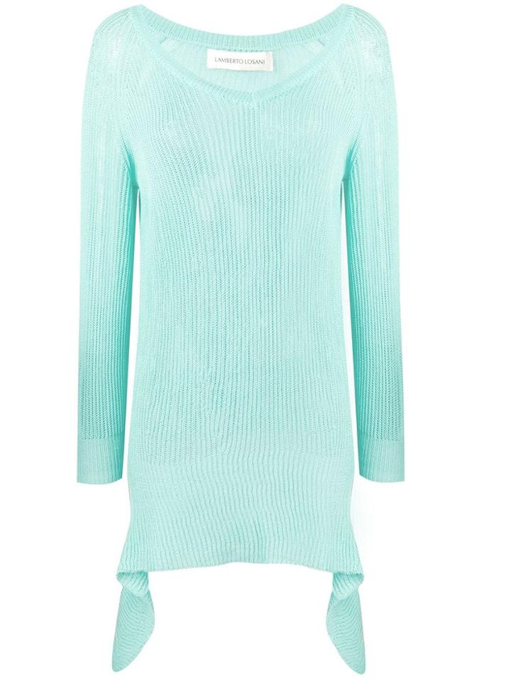 Lamberto Losani Sheer Knit Waterfall Hem Sweater - Blue