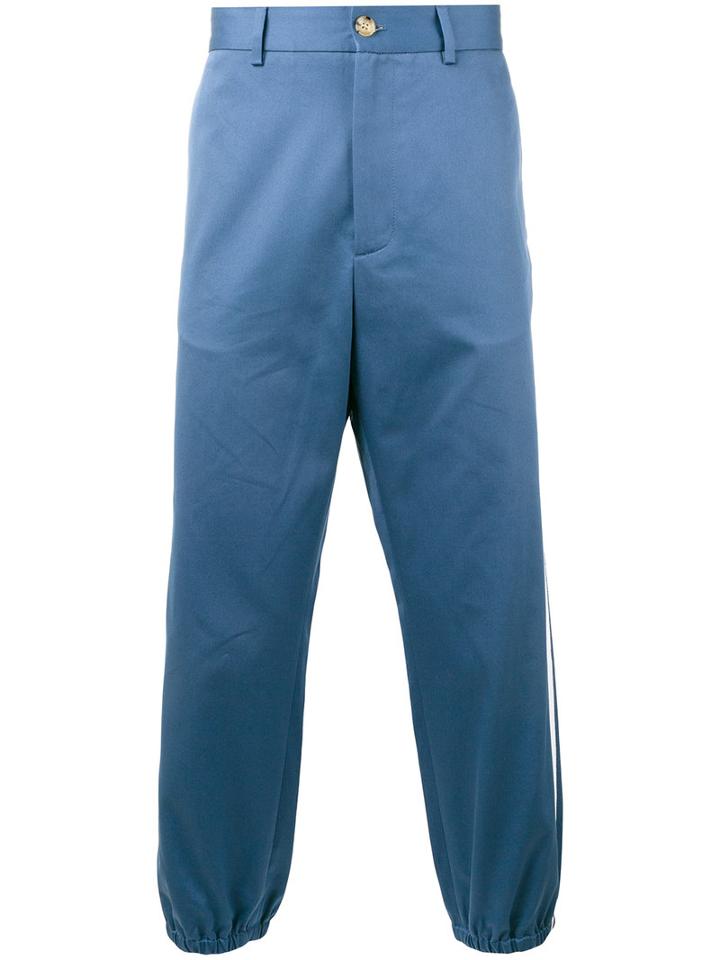 Gucci Cropped Side Stripe Trousers, Men's, Size: 46, Blue, Cotton