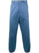 Gucci Cropped Side Stripe Trousers, Men's, Size: 46, Blue, Cotton