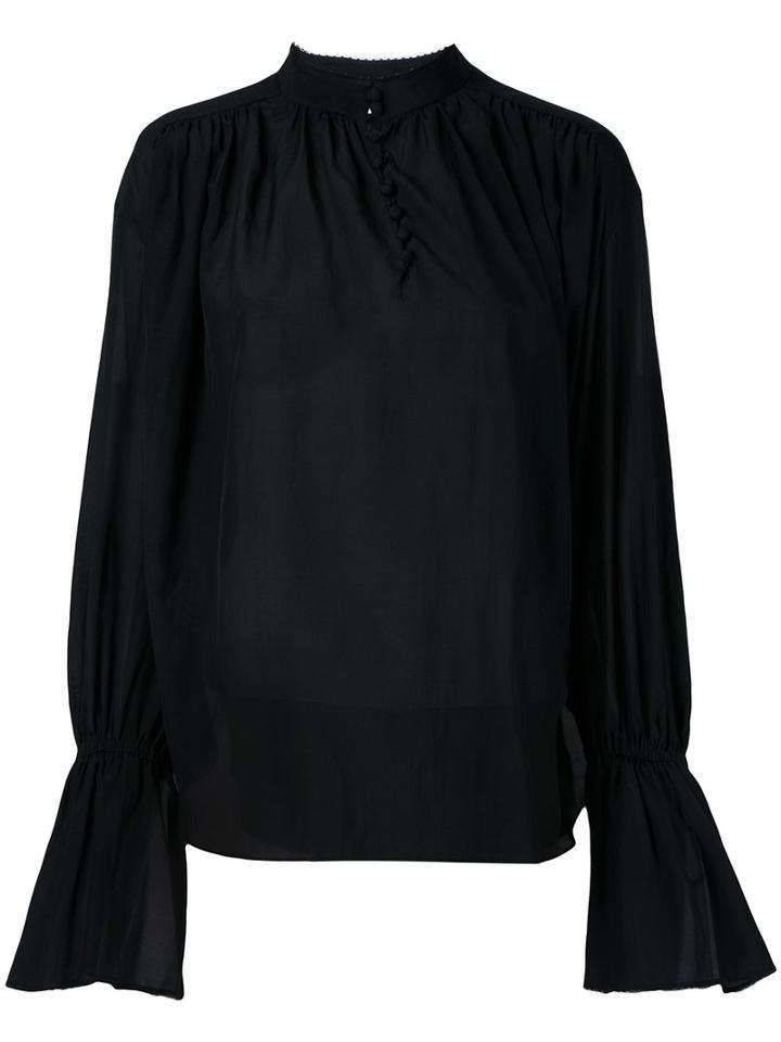 Le Ciel Bleu - Buttoned Sheer Blouse - Women - Cotton/triacetate - 36, Black, Cotton/triacetate