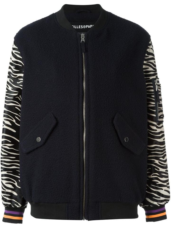 Filles A Papa Zebra Print Sleeves Bomber Jacket