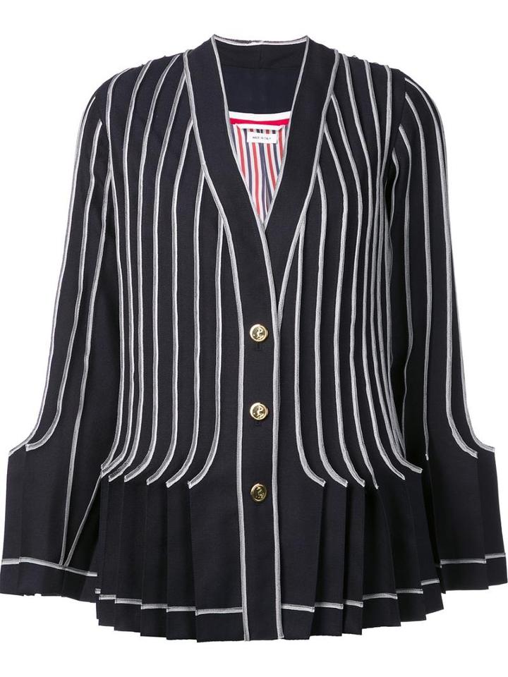 Thom Browne Striped Oversized Sleeve Jacket, Women's, Size: 38, Blue, Silk/mohair/wool
