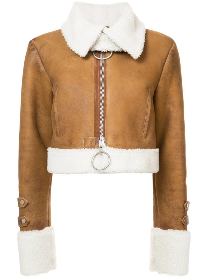 Off-white Embroidered Shearling Jacket - Brown