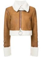 Off-white Embroidered Shearling Jacket - Brown