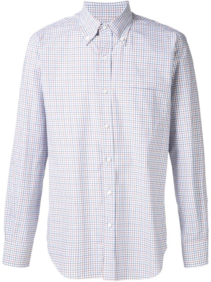 Loro Piana Micro Check Print Shirt, Men's, Size: M, White, Cotton