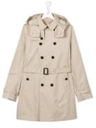 Burberry Kids Hooded Trenchcoat, Boy's, Size: 14 Yrs, Nude/neutrals