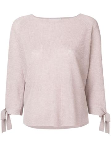 Le Tricot Perugia Ribbed Knit Tie Sleeve Sweater - Neutrals
