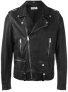 Saint Laurent Distressed Biker Jacket, Men's, Size: 50, Black, Cotton/lamb Skin/cupro/polyester