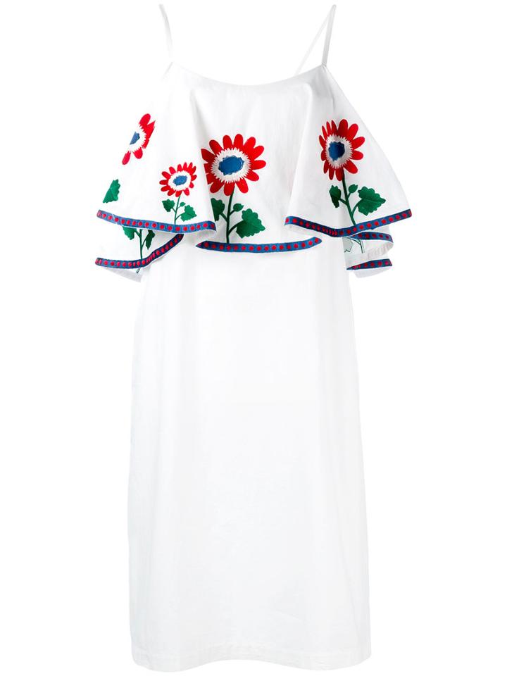 Daft - Floral Embroidered Dress - Women - Cotton - Xs, White, Cotton
