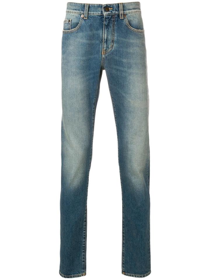 Saint Laurent Faded Slim Fit Jeans - Blue