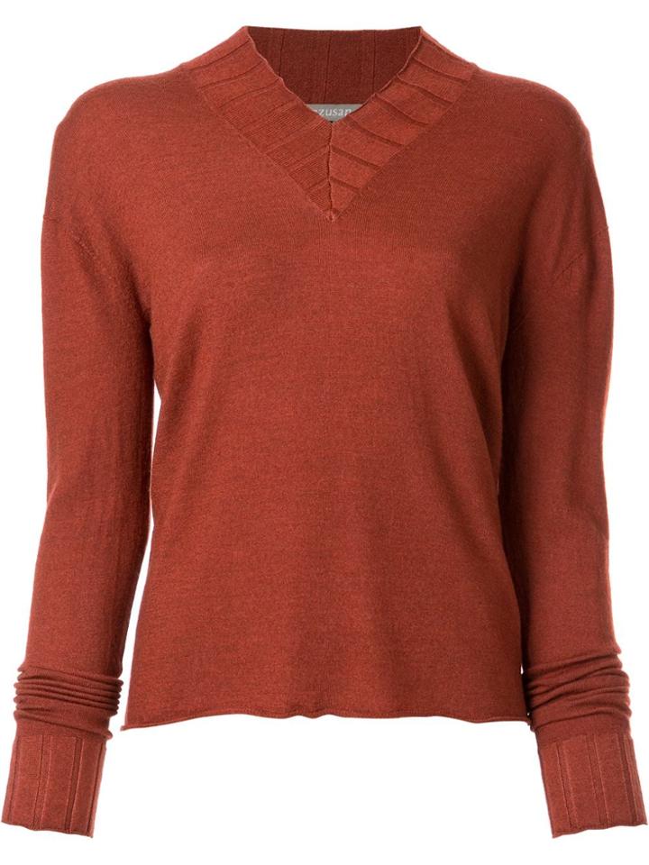 Suzusan V-neck Knitted Jumper - Orange