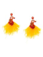 Ranjana Khan Beaded Appliqué Feather Drop Earrings - Yellow & Orange
