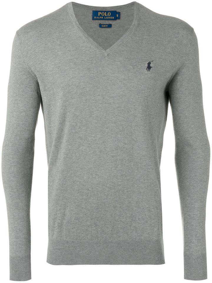 V-neck Sweater - Men - Cotton/cashmere - Xxl, Grey, Cotton/cashmere, Polo Ralph Lauren
