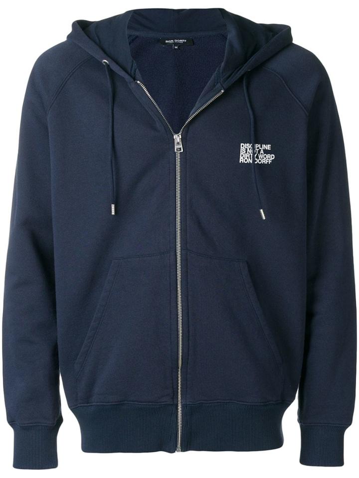 Ron Dorff Slogan Print Zipped Hoodie - Blue