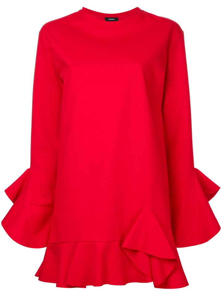 Goen.j Ruffle Trim Tunic, Women's, Size: Medium, Red, Cotton