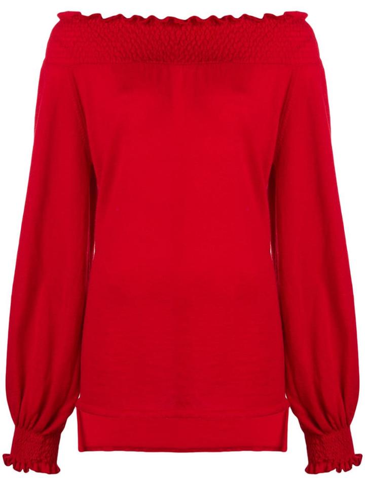 Laneus Off Shoulder Knitted Top - Red