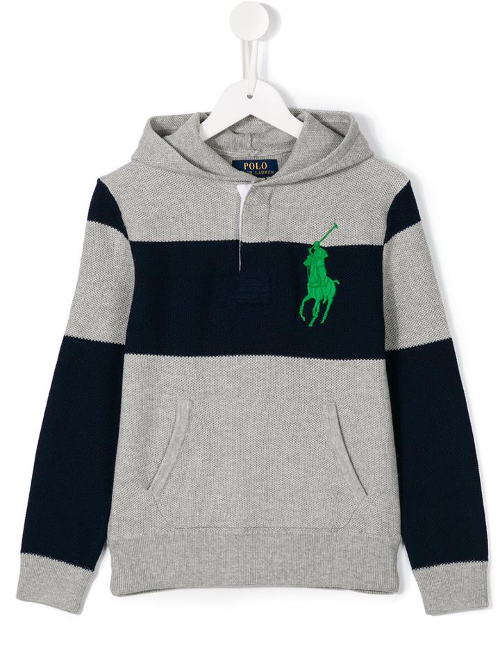 Ralph Lauren Kids Striped Print Hoodie, Boy's, Size: 8 Yrs, Grey