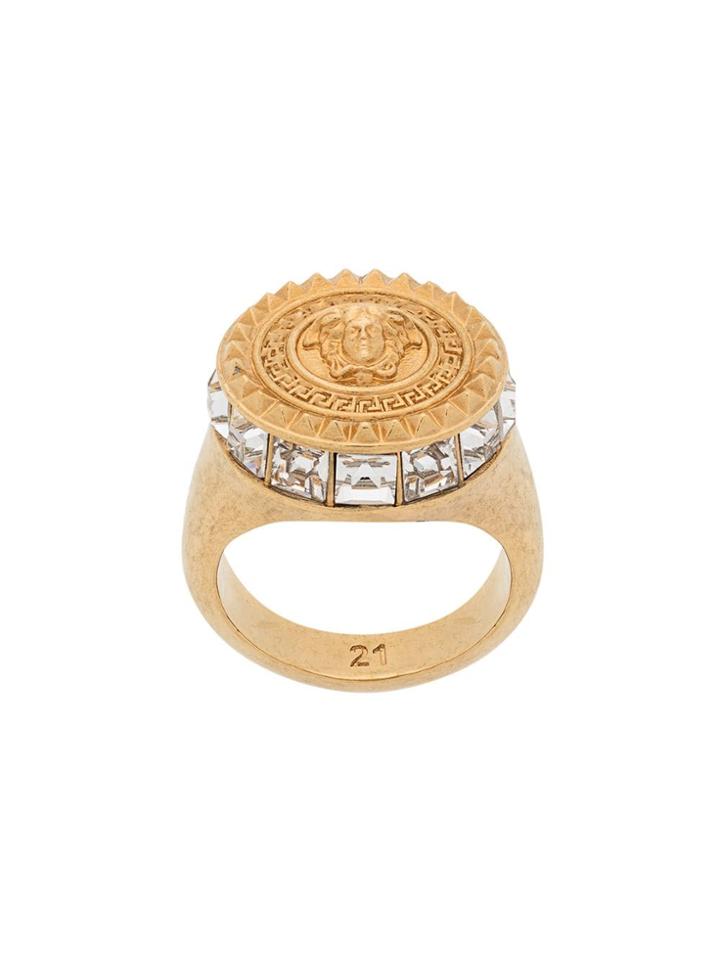 Versace Medusa Head Crystal Ring - Gold