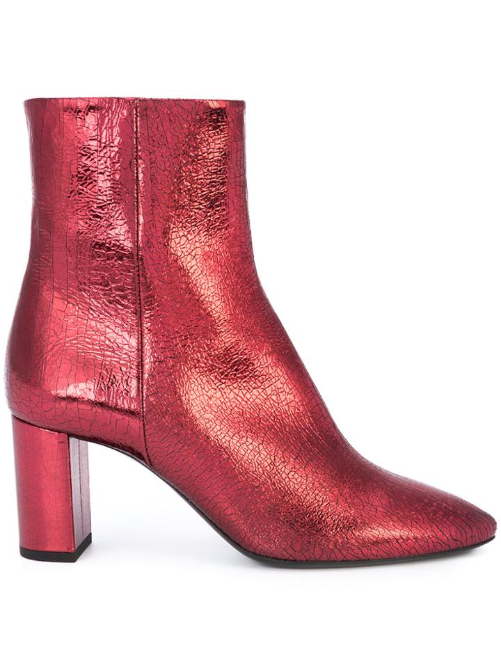 Saint Laurent Block Heel Ankle Boots - Red