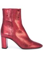 Saint Laurent Block Heel Ankle Boots - Red