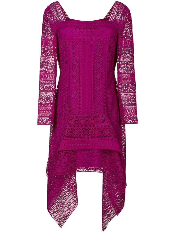 Alberta Ferretti Square Neck Crochet Trapeze Dress - Pink & Purple