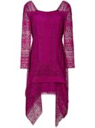 Alberta Ferretti Square Neck Crochet Trapeze Dress - Pink & Purple