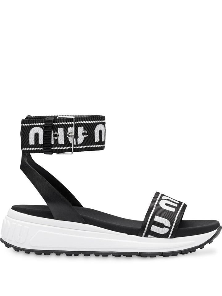 Miu Miu Logo Strap Sandals - Black