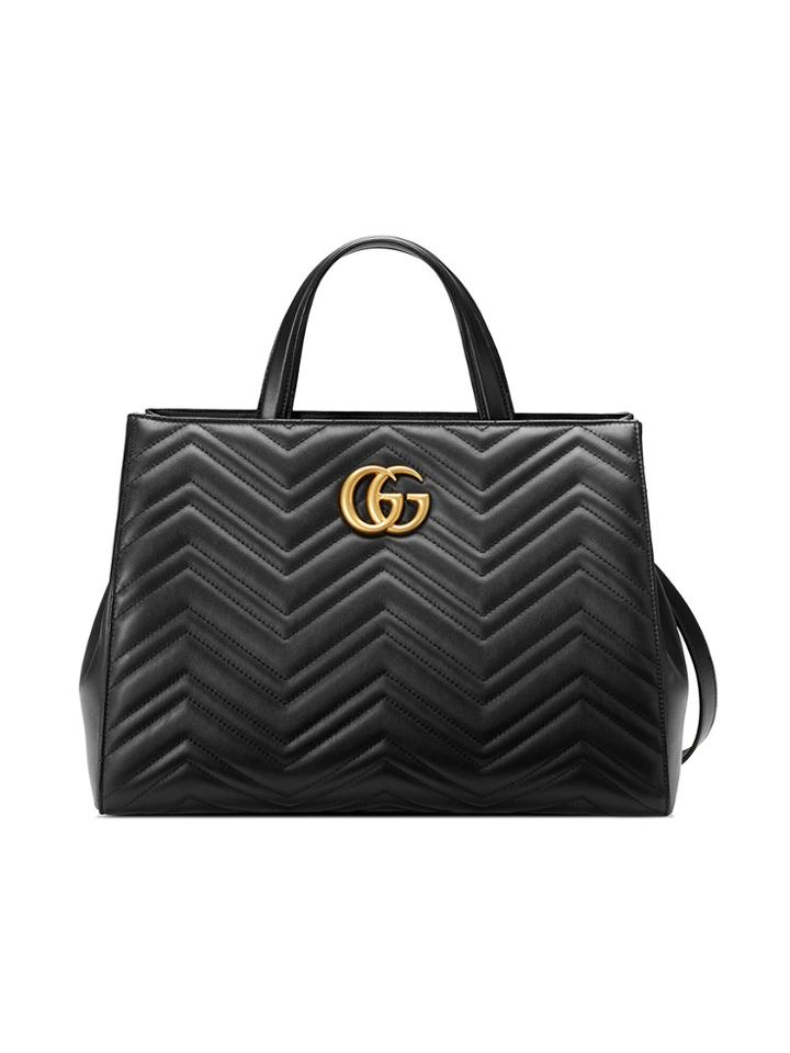 Gucci Gg Marmont Medium Matelassé Top Handle Bag - Black