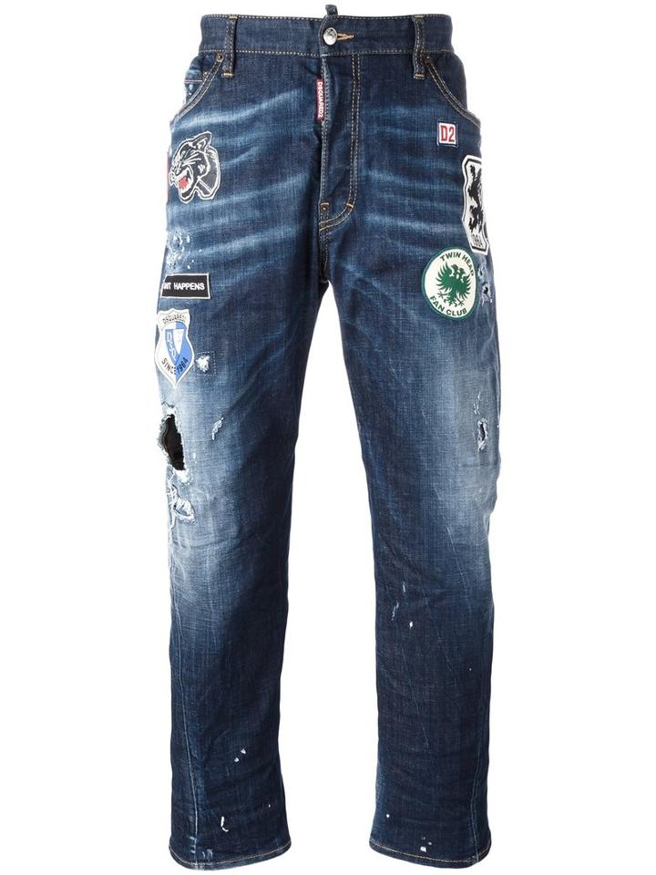 Dsquared2 Workwear Patch Detail Jeans, Men's, Size: 50, Blue, Cotton/spandex/elastane